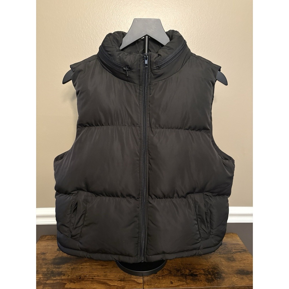 Forever 21 Womens Puffer Vest Black Hooded Zip Up Size Large